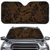 Dark Brown Western Damask Print Car Windshield Sun Shade