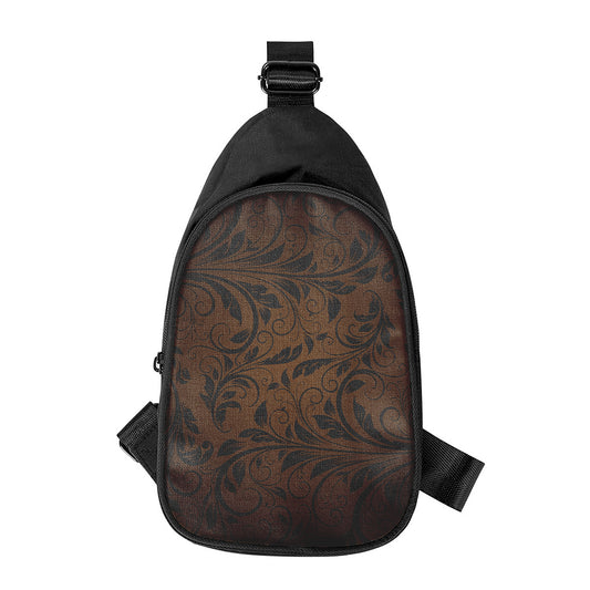 Dark Brown Western Damask Print Chest Bag
