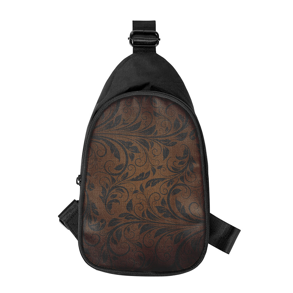 Dark Brown Western Damask Print Chest Bag