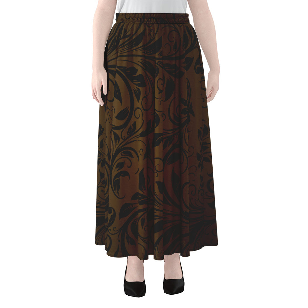 Dark Brown Western Damask Print Chiffon Maxi Skirt