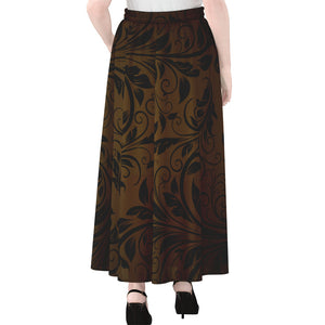 Dark Brown Western Damask Print Chiffon Maxi Skirt