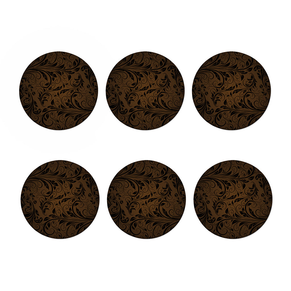 Dark Brown Western Damask Print Coaster Set