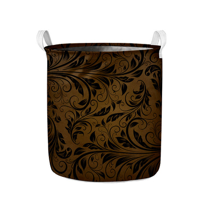 Dark Brown Western Damask Print Collapsible Laundry Basket