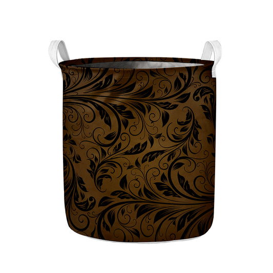 Dark Brown Western Damask Print Collapsible Laundry Basket