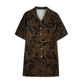 Dark Brown Western Damask Print Cotton Hawaiian Shirt