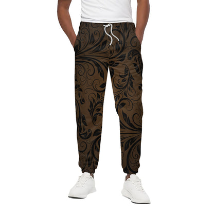 Dark Brown Western Damask Print Cotton Pants