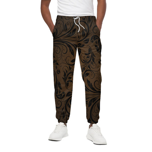 Dark Brown Western Damask Print Cotton Pants