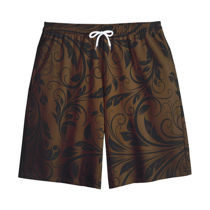 Dark Brown Western Damask Print Cotton Shorts