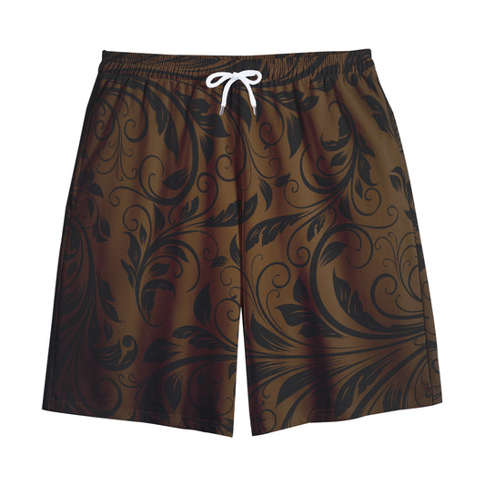 Dark Brown Western Damask Print Cotton Shorts