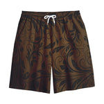 Dark Brown Western Damask Print Cotton Shorts