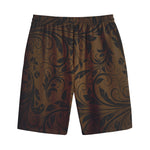 Dark Brown Western Damask Print Cotton Shorts