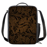 Dark Brown Western Damask Print Crossbody Lunch Bag