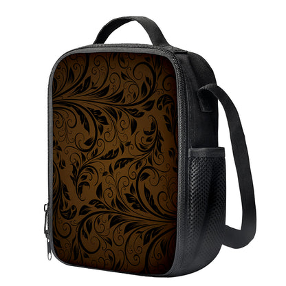 Dark Brown Western Damask Print Crossbody Lunch Bag