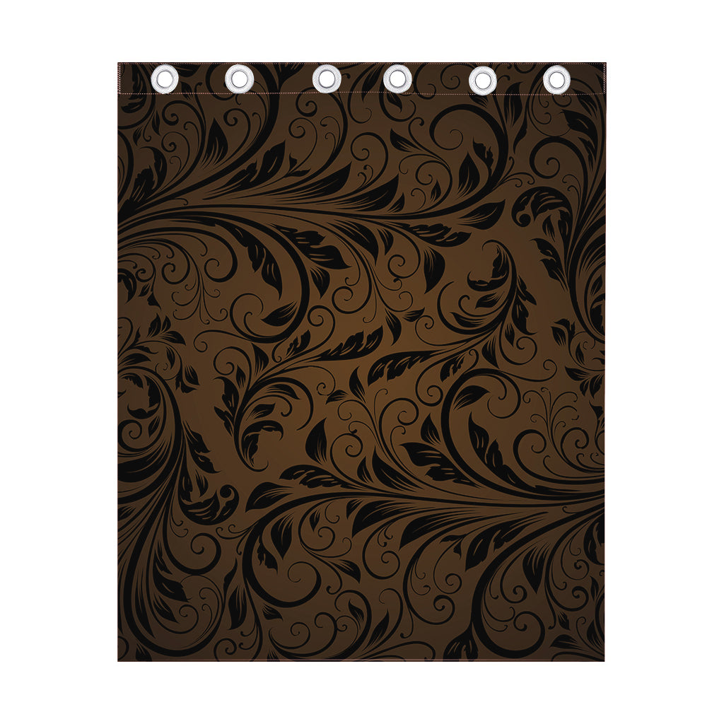 Dark Brown Western Damask Print Curtain