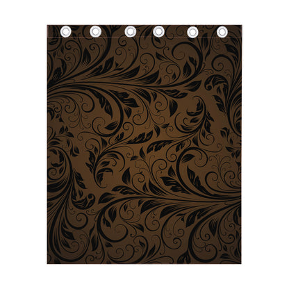 Dark Brown Western Damask Print Curtain