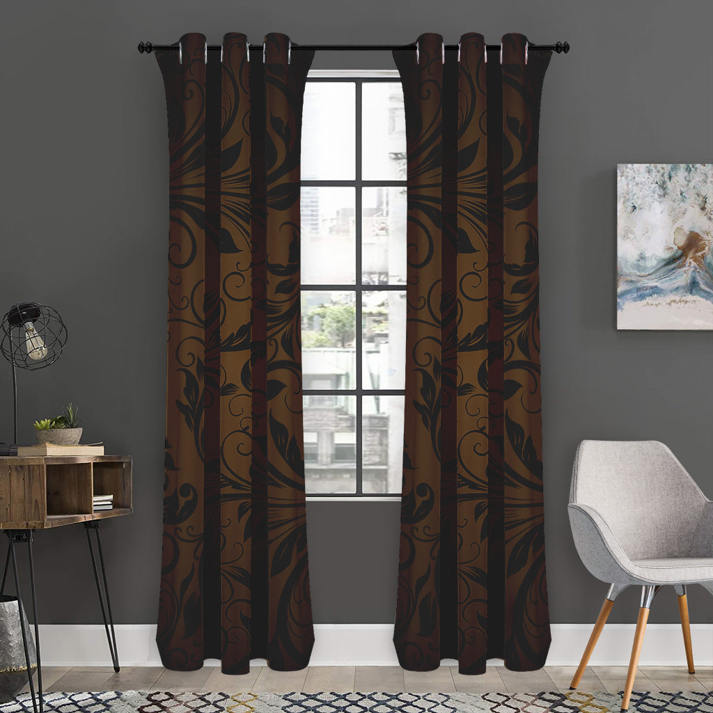 Dark Brown Western Damask Print Curtain