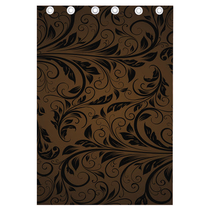 Dark Brown Western Damask Print Curtain