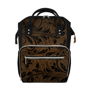 Dark Brown Western Damask Print Diaper Bag