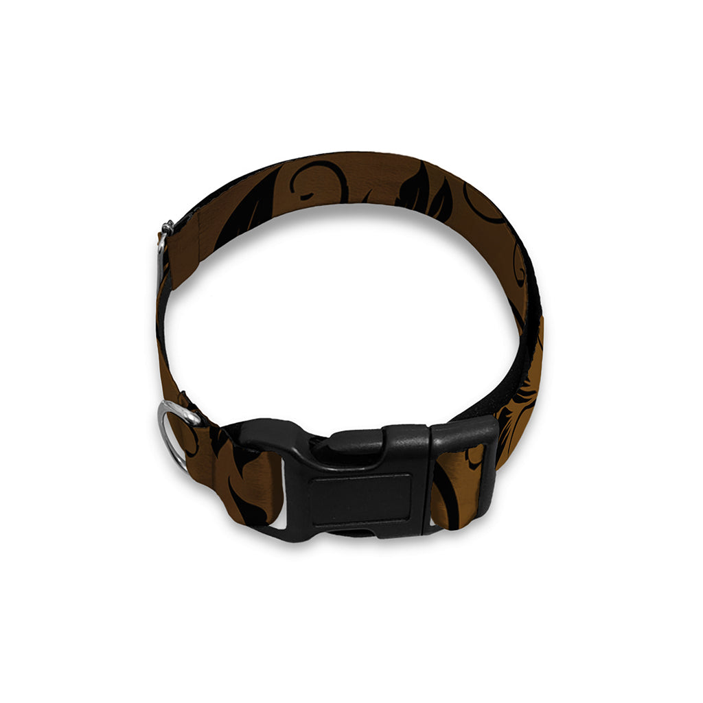 Dark Brown Western Damask Print Dog Collar