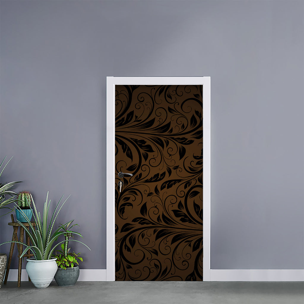 Dark Brown Western Damask Print Door Sticker