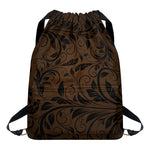 Dark Brown Western Damask Print Drawstring Backpack