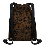Dark Brown Western Damask Print Drawstring Backpack