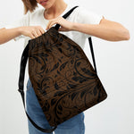 Dark Brown Western Damask Print Drawstring Backpack