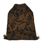 Dark Brown Western Damask Print Drawstring Bag