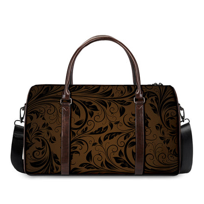 Dark Brown Western Damask Print Duffle Bag