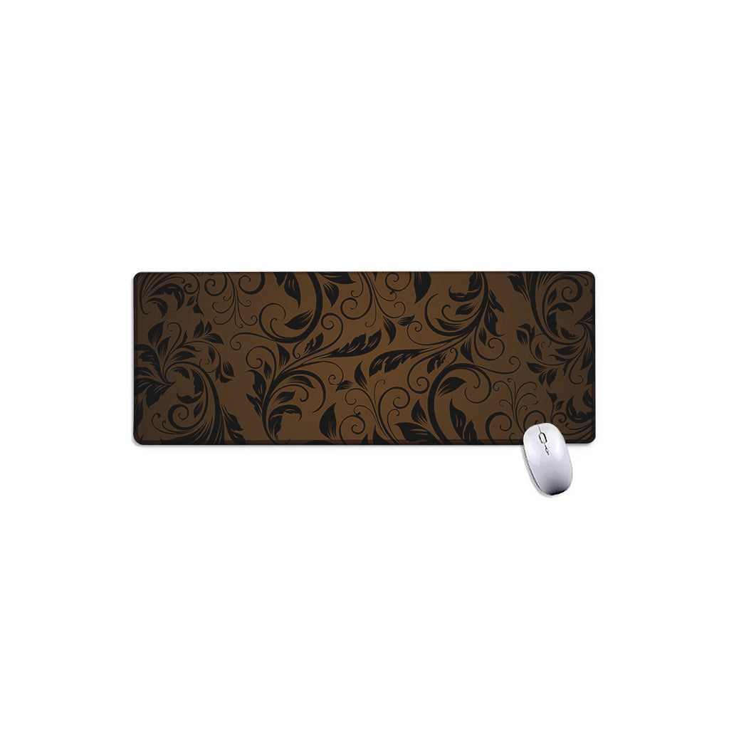 Dark Brown Western Damask Print Extended Mouse Pad