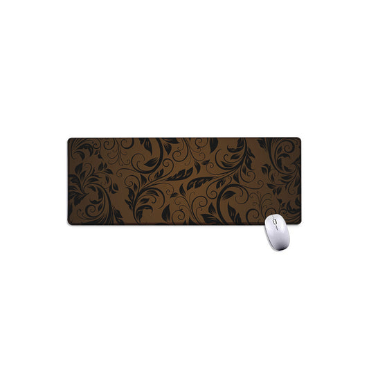 Dark Brown Western Damask Print Extended Mouse Pad