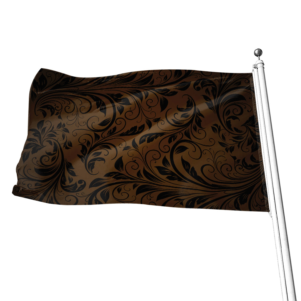 Dark Brown Western Damask Print Flag