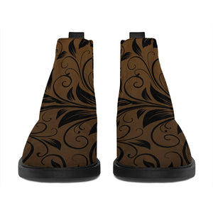 Dark Brown Western Damask Print Flat Ankle Boots