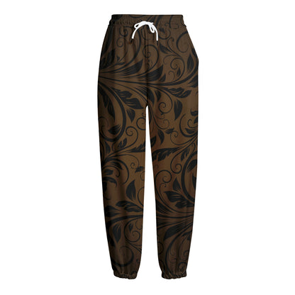 Dark Brown Western Damask Print Fleece Lined Knit Pants
