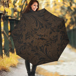Dark Brown Western Damask Print Foldable Umbrella