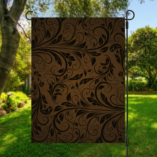 Dark Brown Western Damask Print Garden Flag