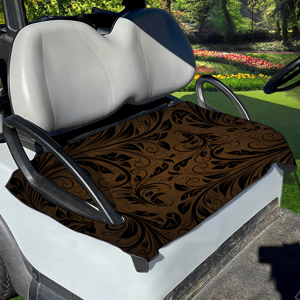 Dark Brown Western Damask Print Golf Cart Seat Cover