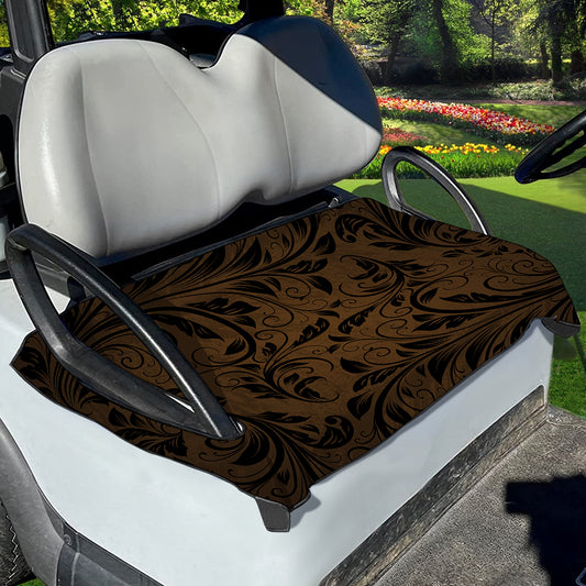 Dark Brown Western Damask Print Golf Cart Seat Cover