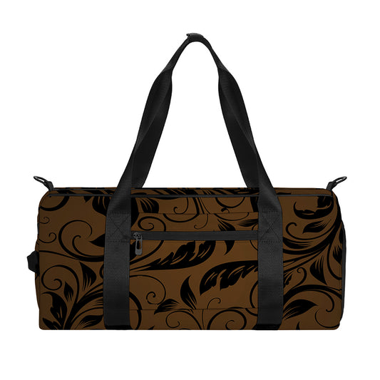 Dark Brown Western Damask Print Gym Bag