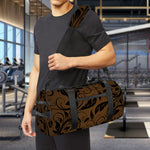 Dark Brown Western Damask Print Gym Bag
