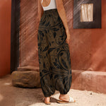 Dark Brown Western Damask Print Harem Pants