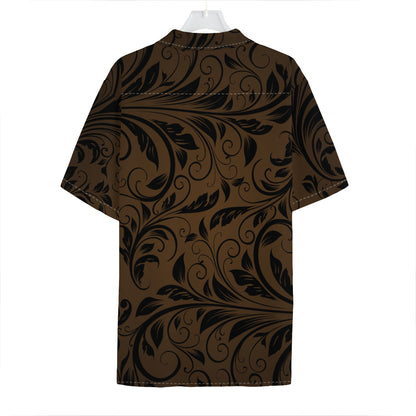 Dark Brown Western Damask Print Hawaiian Shirt
