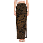 Dark Brown Western Damask Print High Slit Maxi Skirt