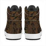 Dark Brown Western Damask Print High Top Leather Sneakers