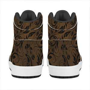 Dark Brown Western Damask Print High Top Leather Sneakers