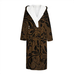 Dark Brown Western Damask Print Hooded Bathrobe