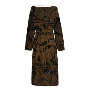 Dark Brown Western Damask Print Hooded Bathrobe