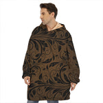Dark Brown Western Damask Print Hoodie Blanket
