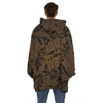 Dark Brown Western Damask Print Hoodie Blanket