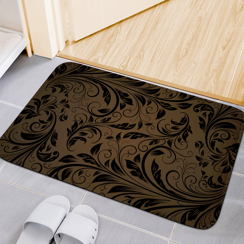 Dark Brown Western Damask Print Indoor Door Mat